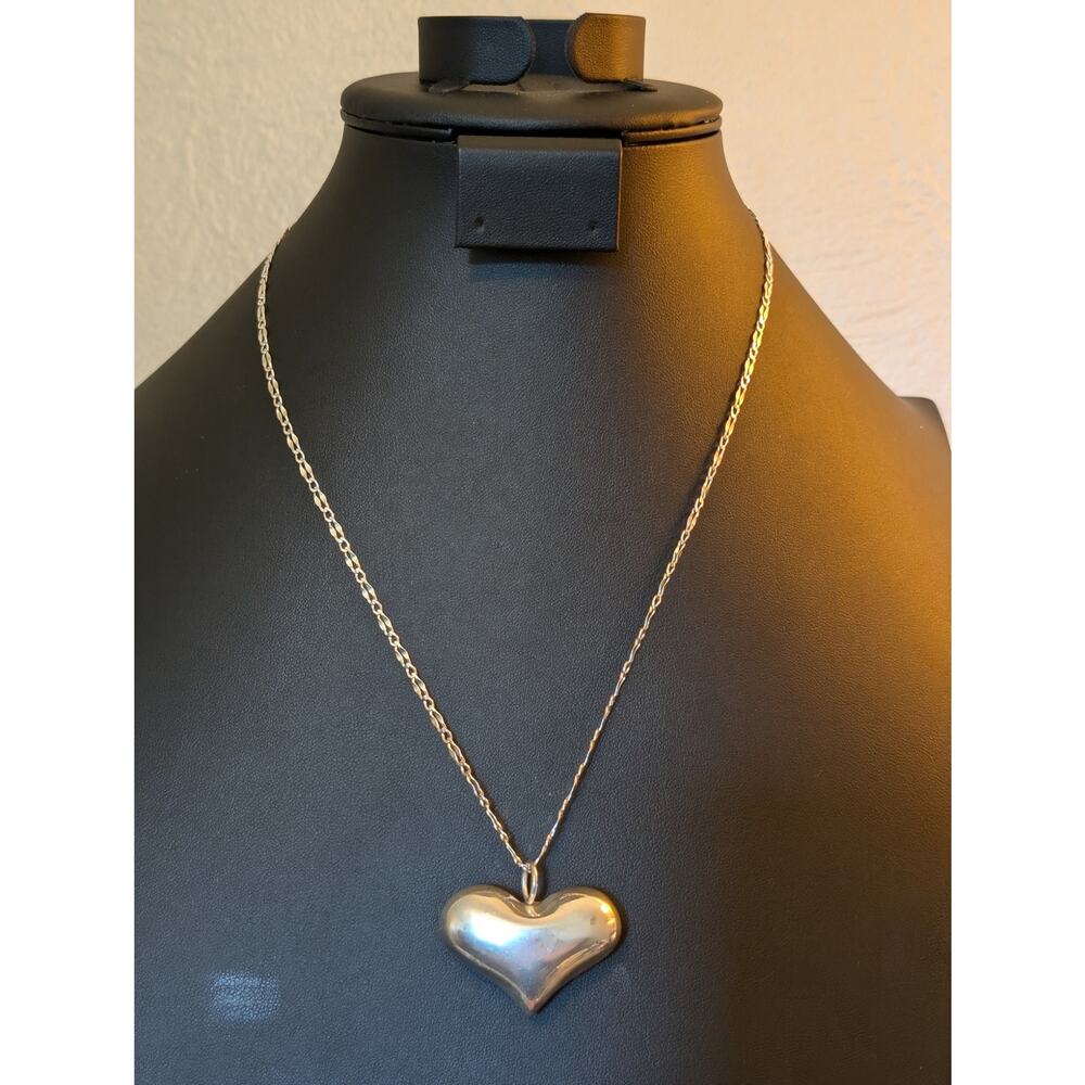 Vtg 925 Sterling Silver Large Wide Puffy Heart on Milor Italy 20" Sterling Chain